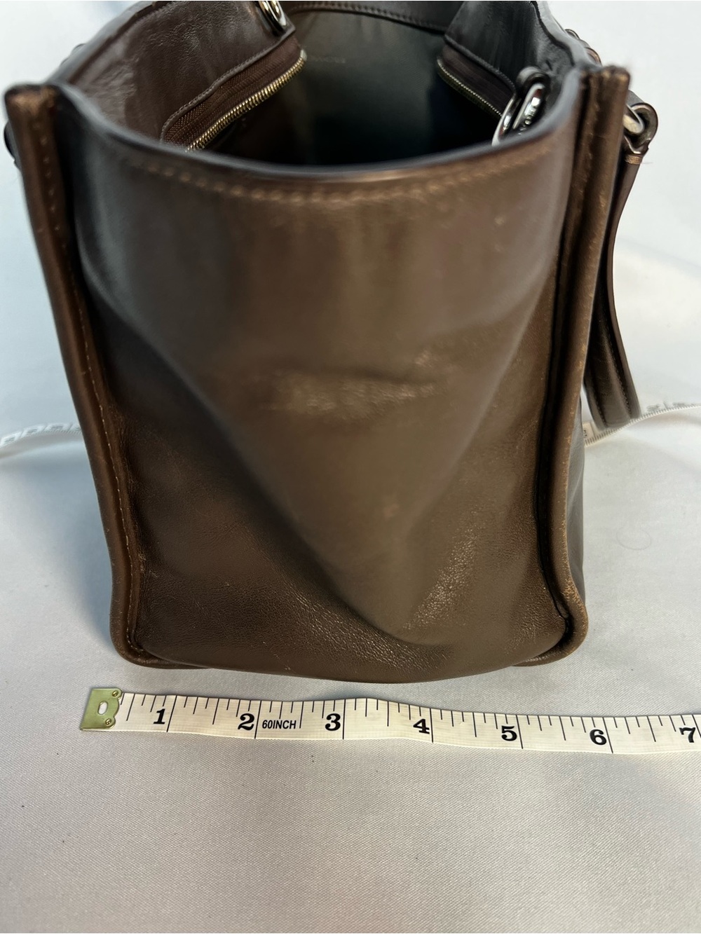 Coach Dark Taupe Small Leather Tote Satchel Bag Silver Hardware - Picture 14 of 14